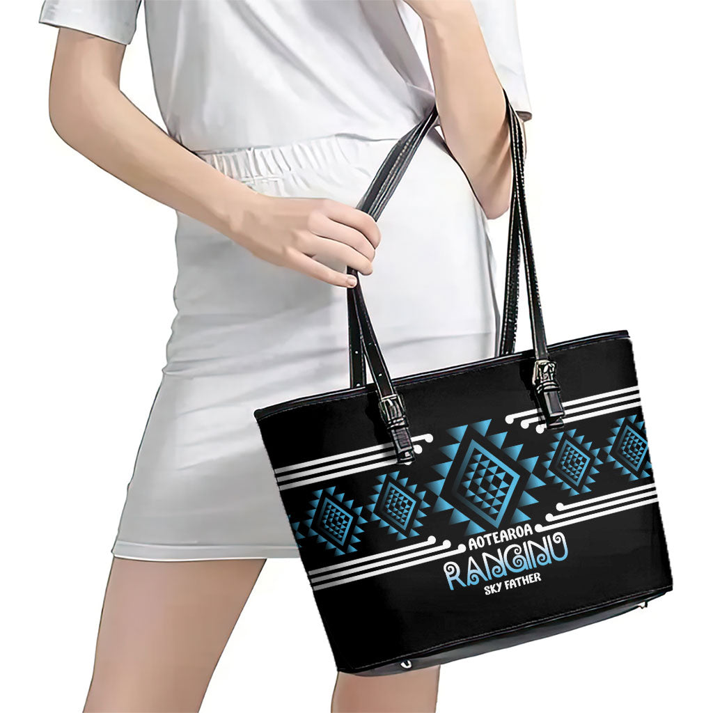 Aotearoa Atua Ranginui Leather Tote Bag Maori Sky Father Taniko Motifs