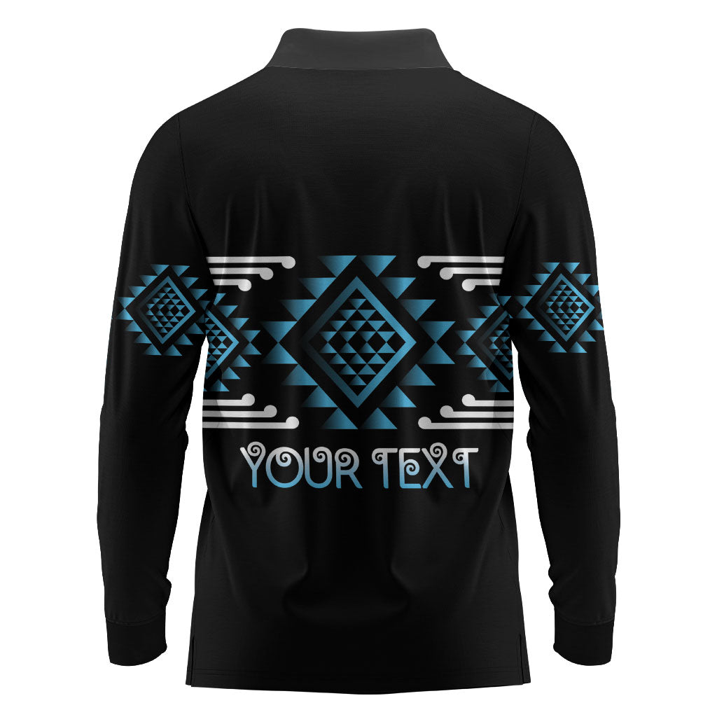 Aotearoa Atua Ranginui Personalised Long Sleeve Polo Shirt Maori Sky Father Taniko Motifs