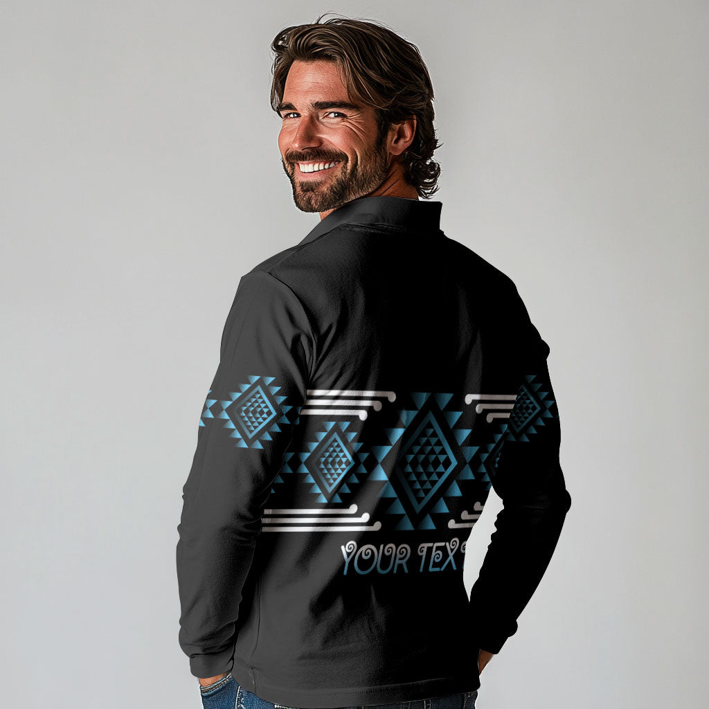 Aotearoa Atua Ranginui Personalised Long Sleeve Polo Shirt Maori Sky Father Taniko Motifs