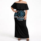 Aotearoa Atua Ranginui Personalised Off Shoulder Maxi Dress Maori Sky Father Taniko Motifs