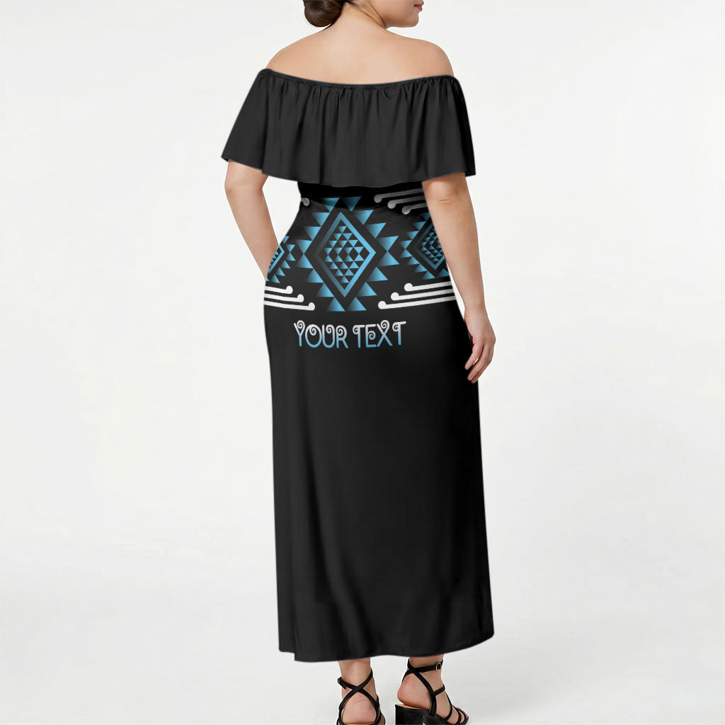 Aotearoa Atua Ranginui Personalised Off Shoulder Maxi Dress Maori Sky Father Taniko Motifs