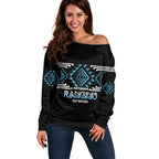 Aotearoa Atua Ranginui Personalised Off Shoulder Sweater Maori Sky Father Taniko Motifs