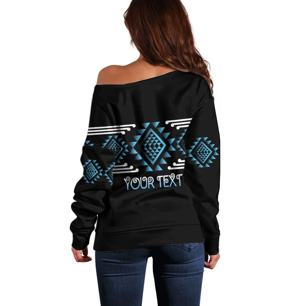 Aotearoa Atua Ranginui Personalised Off Shoulder Sweater Maori Sky Father Taniko Motifs