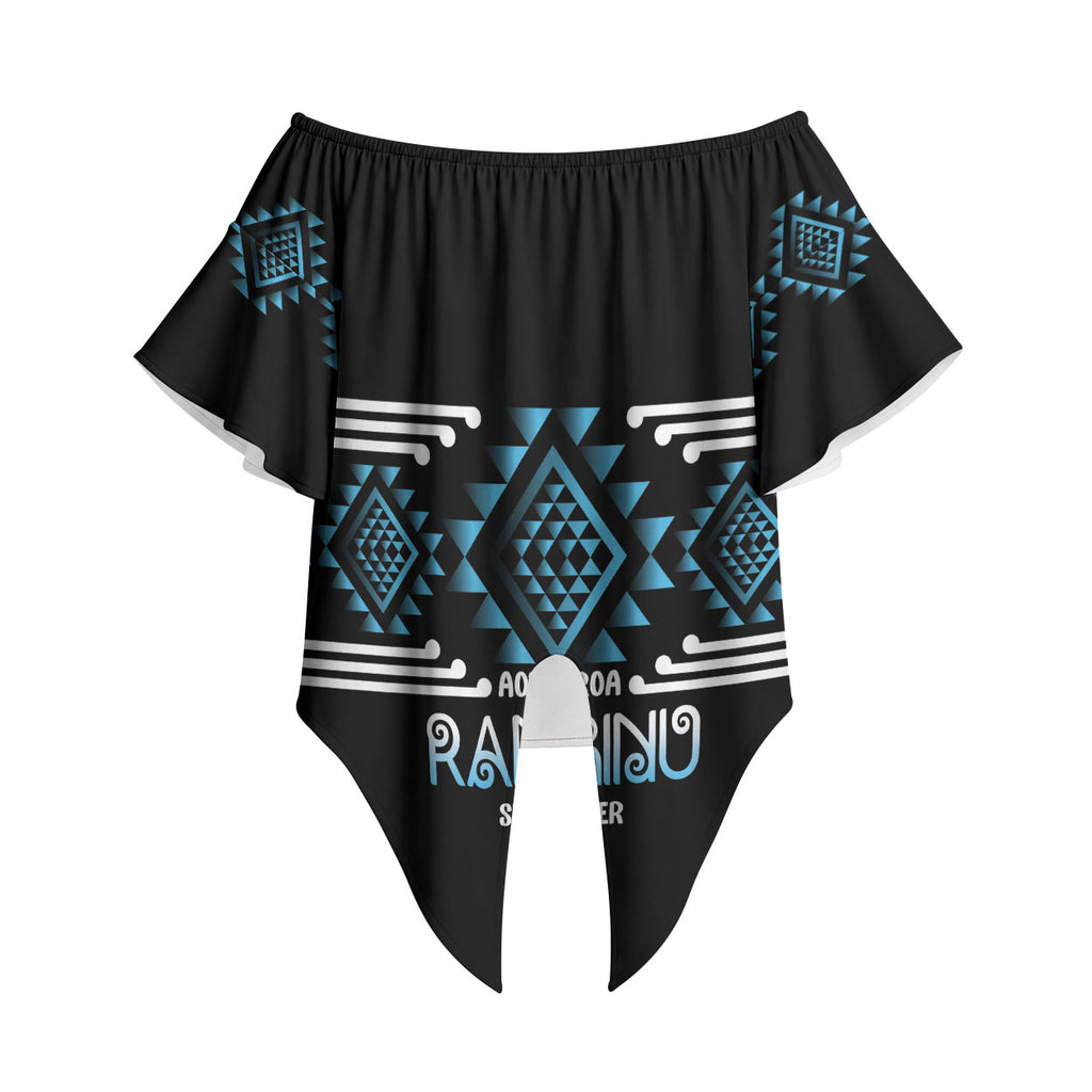 Aotearoa Atua Ranginui Personalised Off Shoulder Wrap Waist Top Maori Sky Father Taniko Motifs