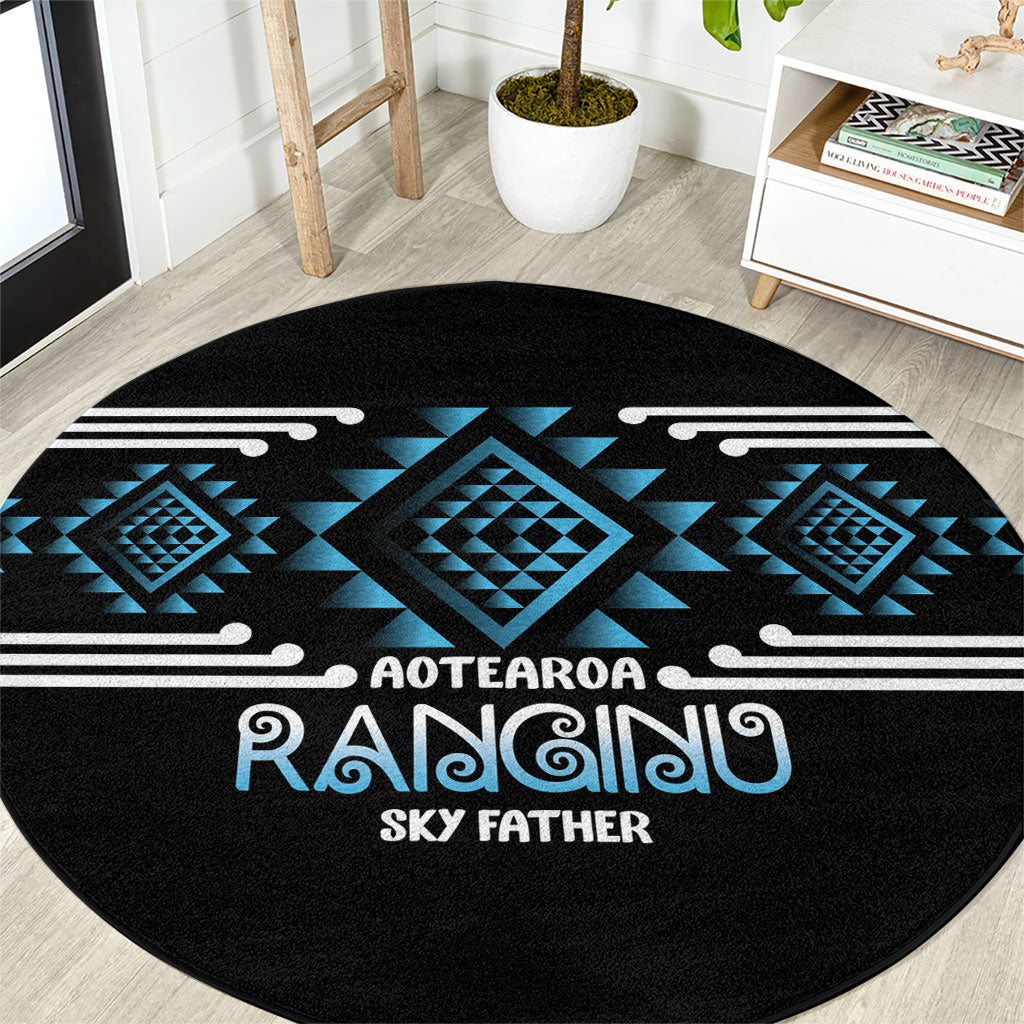 Aotearoa Atua Ranginui Round Carpet Maori Sky Father Taniko Motifs
