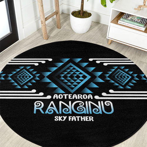 Aotearoa Atua Ranginui Round Carpet Maori Sky Father Taniko Motifs