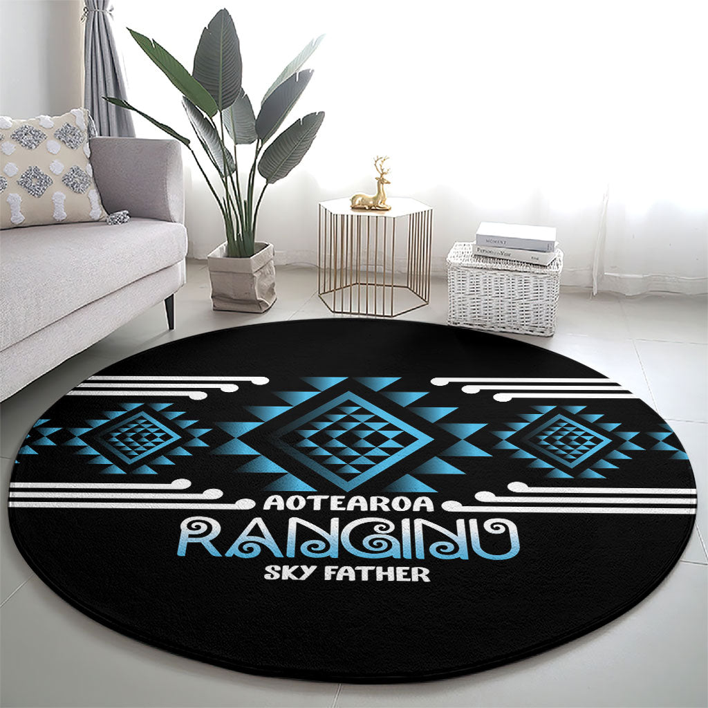 Aotearoa Atua Ranginui Round Carpet Maori Sky Father Taniko Motifs