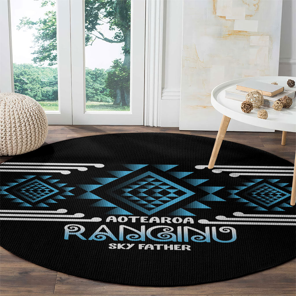 Aotearoa Atua Ranginui Round Carpet Maori Sky Father Taniko Motifs