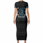 Aotearoa Atua Ranginui Personalised Short Sleeve Bodycon Dress Maori Sky Father Taniko Motifs