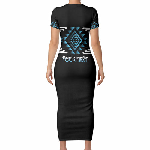 Aotearoa Atua Ranginui Personalised Short Sleeve Bodycon Dress Maori Sky Father Taniko Motifs
