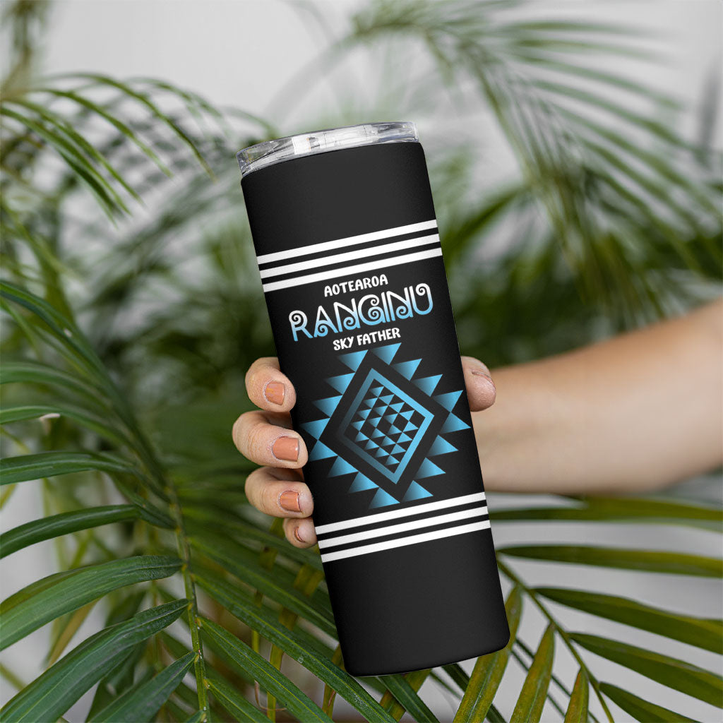 Aotearoa Atua Ranginui Personalised Skinny Tumbler Maori Sky Father Taniko Motifs