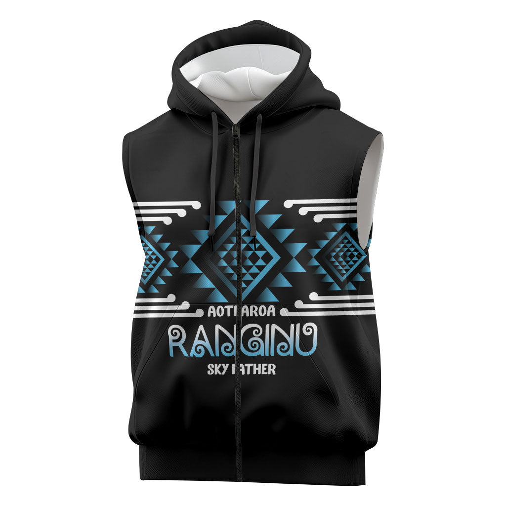 Aotearoa Atua Ranginui Personalised Sleeveless Zip Hoodie Maori Sky Father Taniko Motifs
