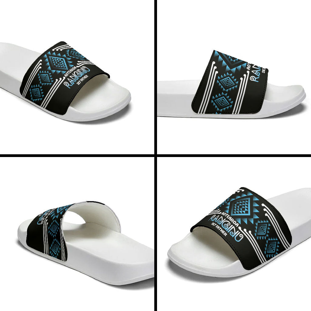 Aotearoa Atua Ranginui Slide Sandals Maori Sky Father Taniko Motifs