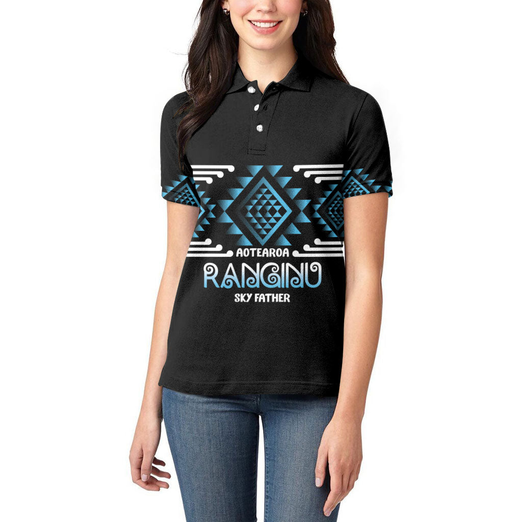 Aotearoa Atua Ranginui Personalised Women Polo Shirt Maori Sky Father Taniko Motifs