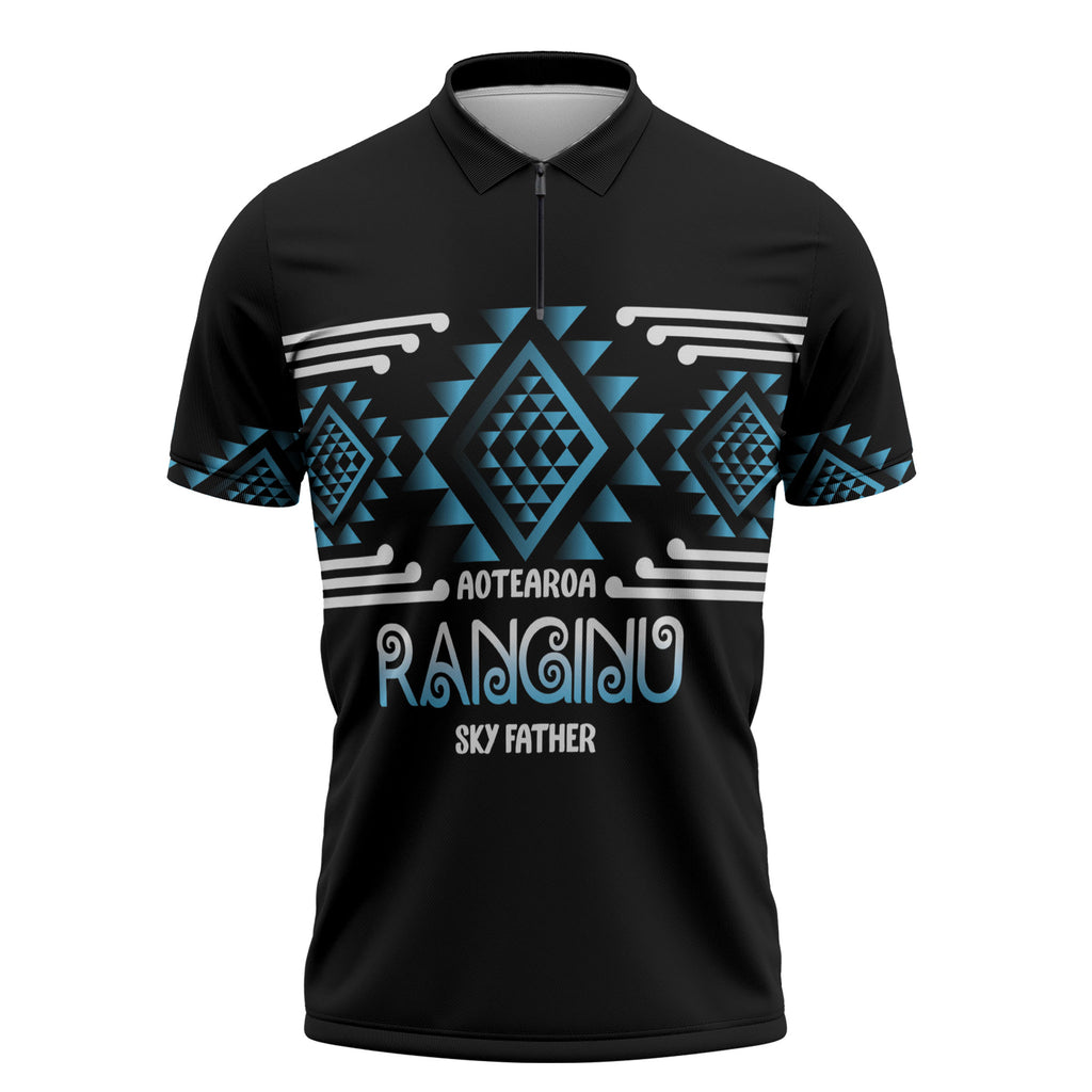 Aotearoa Atua Ranginui Personalised Zipper Polo Shirt Maori Sky Father Taniko Motifs