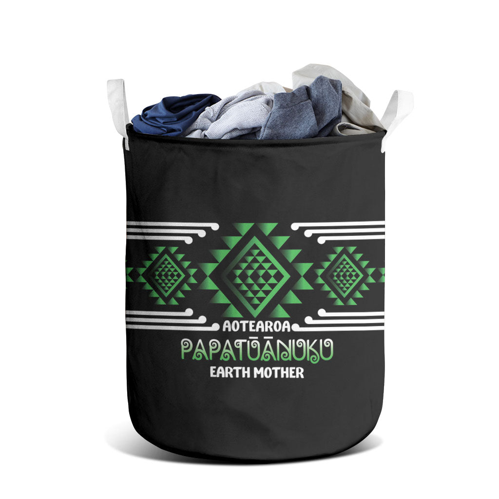 Aotearoa Atua Papatuanuku Laundry Basket Maori Earth Mother Taniko Motifs