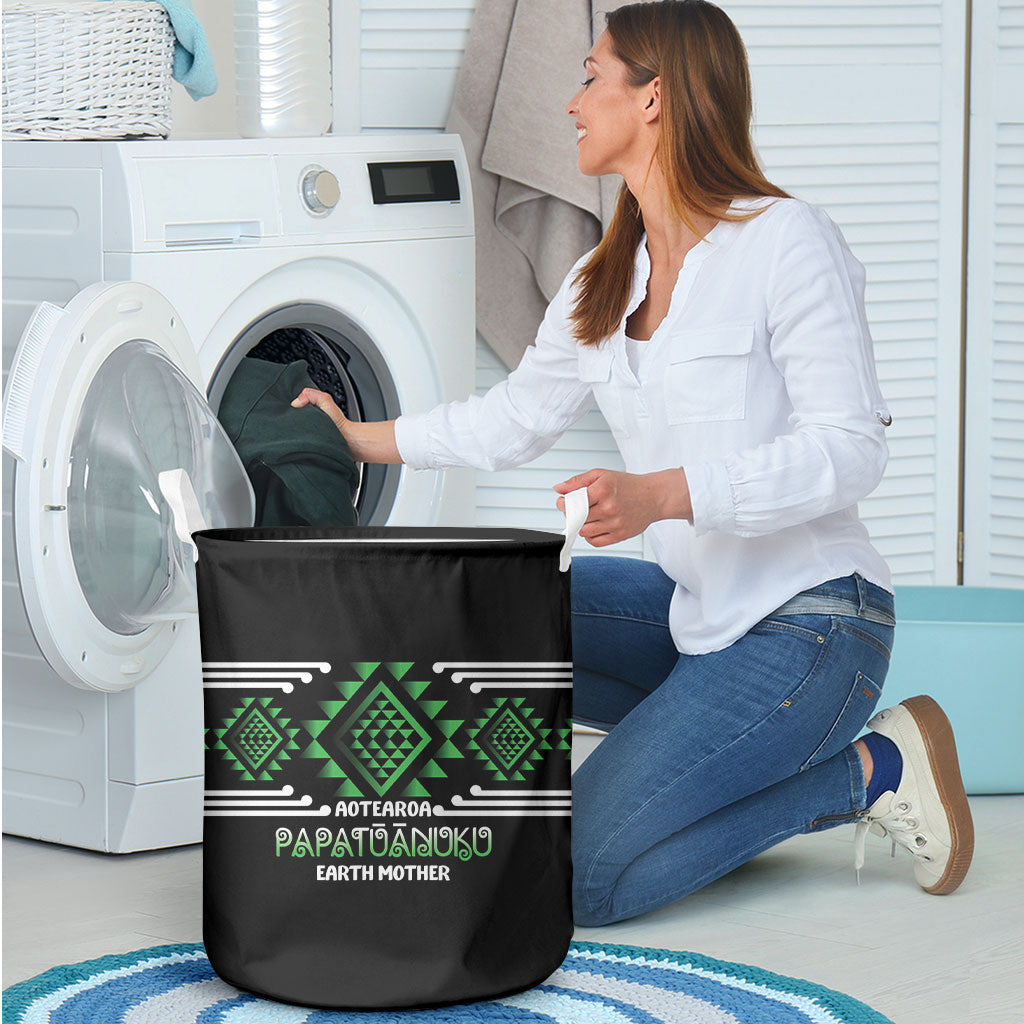 Aotearoa Atua Papatuanuku Laundry Basket Maori Earth Mother Taniko Motifs