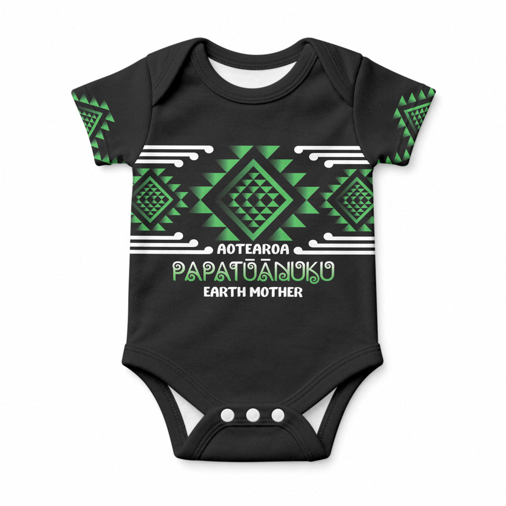 Aotearoa Atua Papatuanuku Personalised Baby Onesie Maori Earth Mother Taniko Motifs