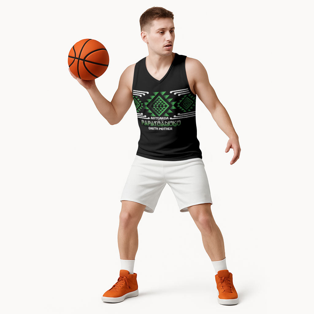 Aotearoa Atua Papatuanuku Personalised Basketball Jersey Maori Earth Mother Taniko Motifs
