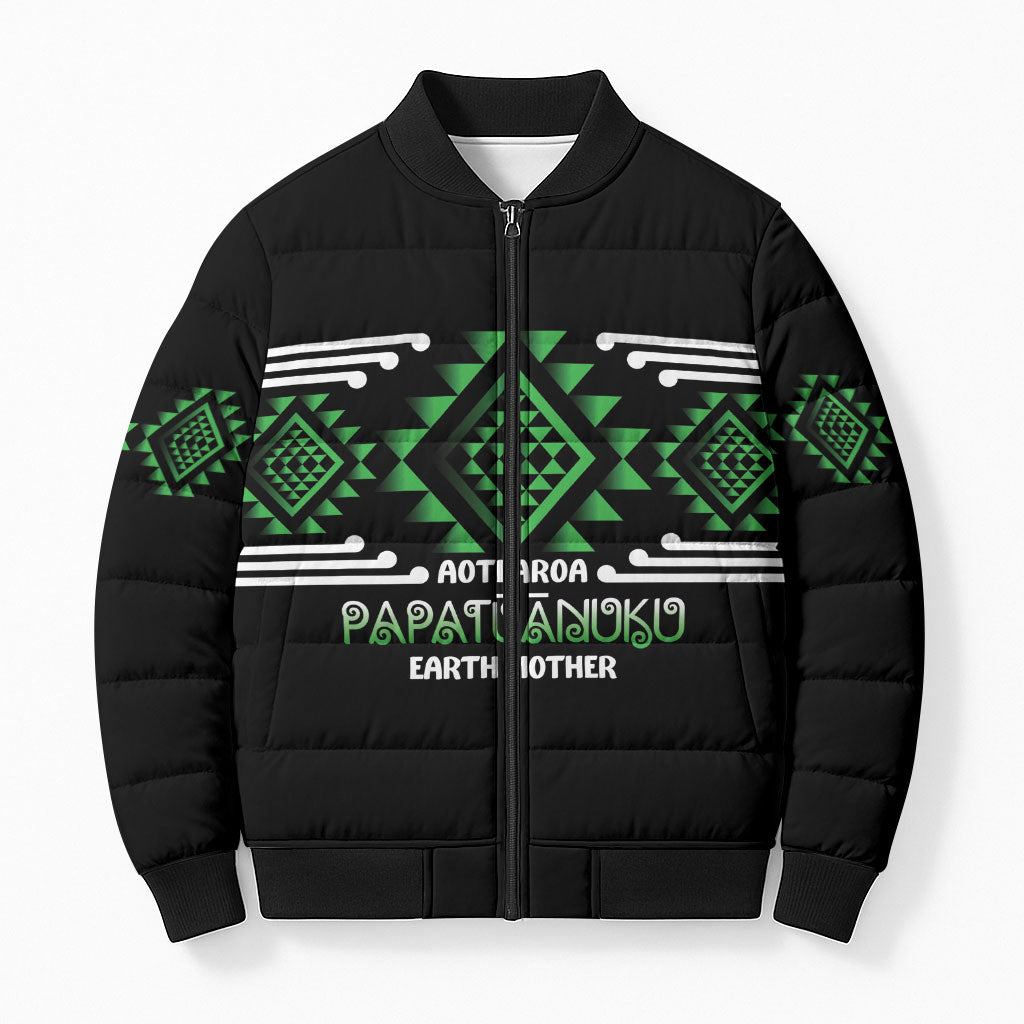 Aotearoa Atua Papatuanuku Personalised Bomber Puffer Jacket Maori Earth Mother Taniko Motifs
