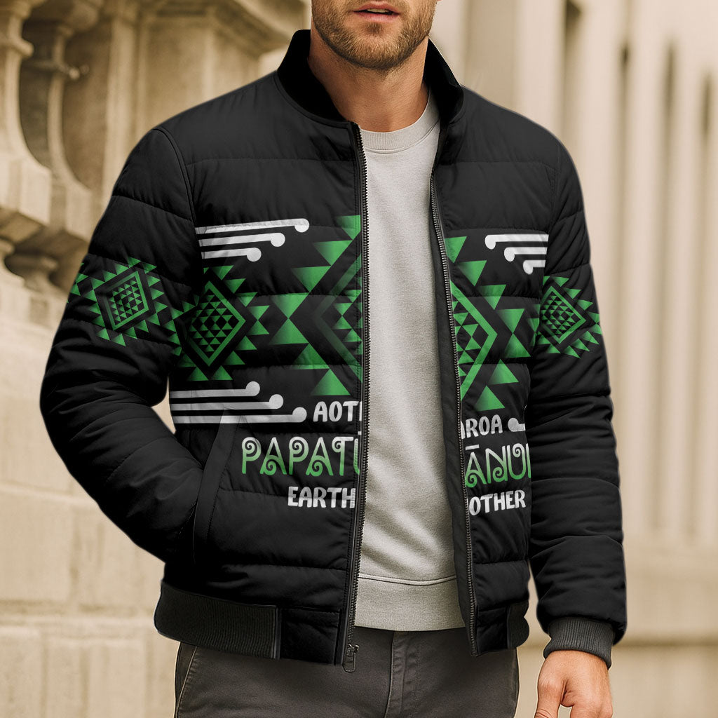 Aotearoa Atua Papatuanuku Personalised Bomber Puffer Jacket Maori Earth Mother Taniko Motifs
