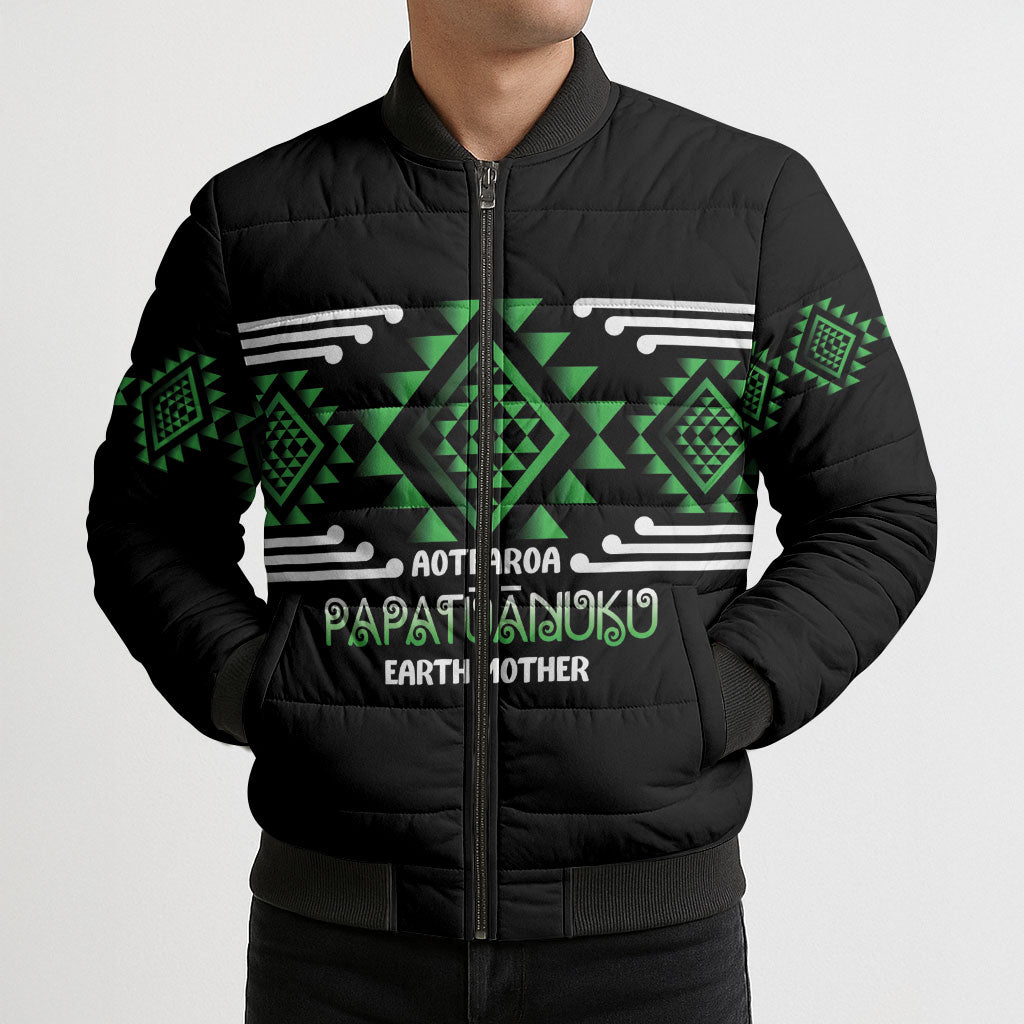 Aotearoa Atua Papatuanuku Personalised Bomber Puffer Jacket Maori Earth Mother Taniko Motifs