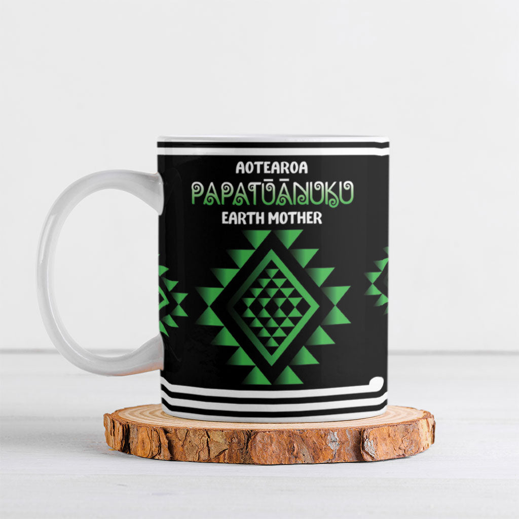 Aotearoa Atua Papatuanuku Personalised Ceramic Mug Maori Earth Mother Taniko Motifs