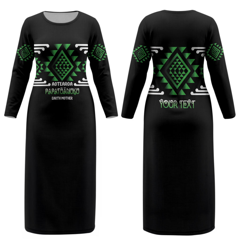Aotearoa Atua Papatuanuku Personalised Couples Matching Long Sleeve Bodycon Dress and Long Sleeve Button Shirt Maori Earth Mother Taniko Motifs