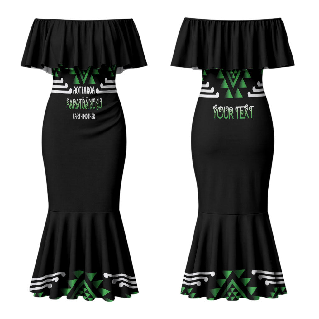 Aotearoa Atua Papatuanuku Personalised Couples Matching Mermaid Dress and Long Sleeve Button Shirt Maori Earth Mother Taniko Motifs