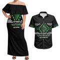 Aotearoa Atua Papatuanuku Personalised Couples Matching Off Shoulder Maxi Dress and Hawaiian Shirt Maori Earth Mother Taniko Motifs