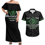 Aotearoa Atua Papatuanuku Personalised Couples Matching Off Shoulder Maxi Dress and Hawaiian Shirt Maori Earth Mother Taniko Motifs