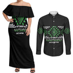 Aotearoa Atua Papatuanuku Personalised Couples Matching Off Shoulder Maxi Dress and Long Sleeve Button Shirt Maori Earth Mother Taniko Motifs