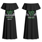 Aotearoa Atua Papatuanuku Personalised Couples Matching Off Shoulder Maxi Dress and Long Sleeve Button Shirt Maori Earth Mother Taniko Motifs