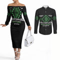 Aotearoa Atua Papatuanuku Personalised Couples Matching Off The Shoulder Long Sleeve Dress and Long Sleeve Button Shirt Maori Earth Mother Taniko Motifs