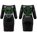 Aotearoa Atua Papatuanuku Personalised Couples Matching Off The Shoulder Long Sleeve Dress and Long Sleeve Button Shirt Maori Earth Mother Taniko Motifs