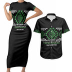 Aotearoa Atua Papatuanuku Personalised Couples Matching Short Sleeve Bodycon Dress and Hawaiian Shirt Maori Earth Mother Taniko Motifs