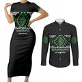 Aotearoa Atua Papatuanuku Personalised Couples Matching Short Sleeve Bodycon Dress and Long Sleeve Button Shirt Maori Earth Mother Taniko Motifs