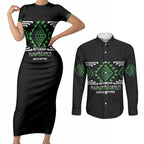 Aotearoa Atua Papatuanuku Personalised Couples Matching Short Sleeve Bodycon Dress and Long Sleeve Button Shirt Maori Earth Mother Taniko Motifs