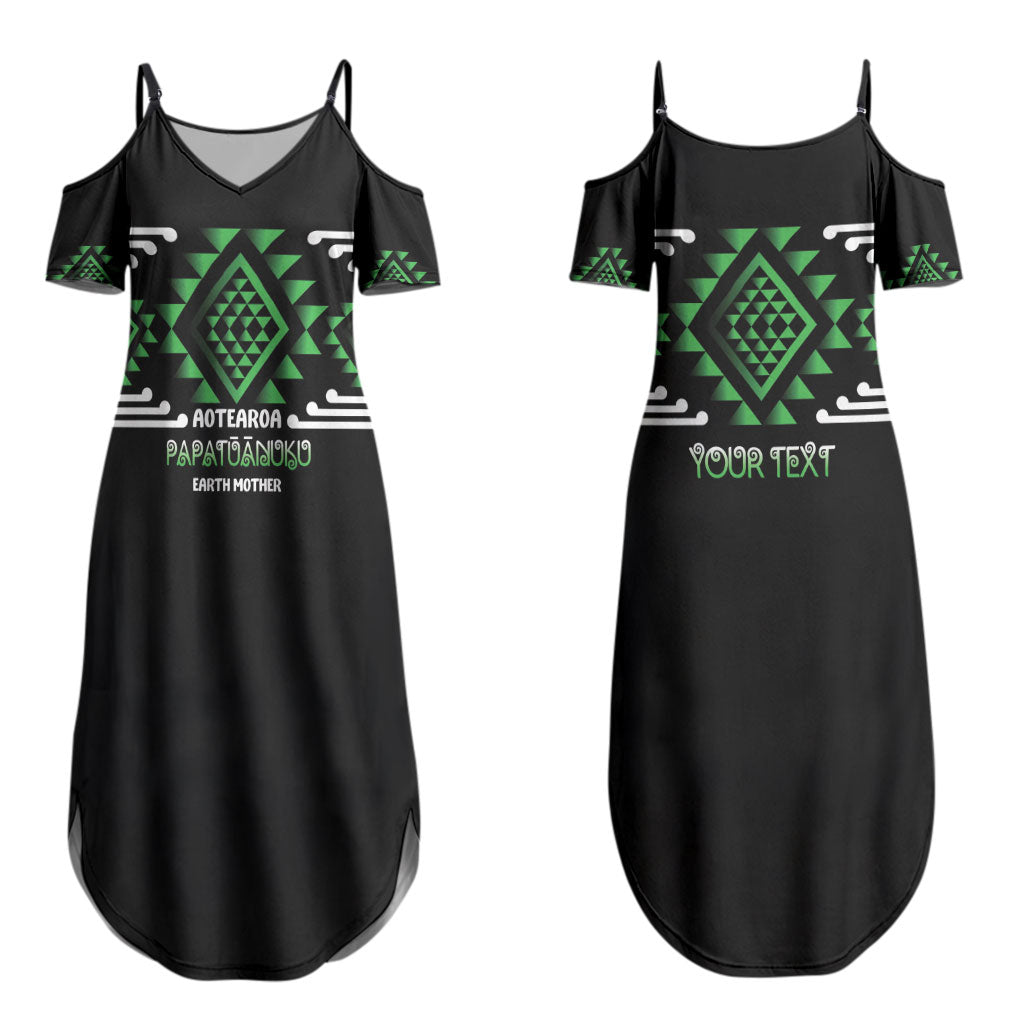 Aotearoa Atua Papatuanuku Personalised Couples Matching Summer Maxi Dress and Long Sleeve Button Shirt Maori Earth Mother Taniko Motifs