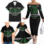 Aotearoa Atua Papatuanuku Personalised Family Matching Off The Shoulder Long Sleeve Dress and Hawaiian Shirt Maori Earth Mother Taniko Motifs