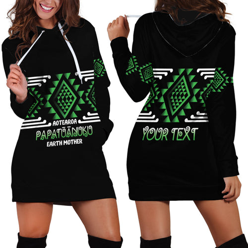 Aotearoa Atua Papatuanuku Personalised Hoodie Dress Maori Earth Mother Taniko Motifs