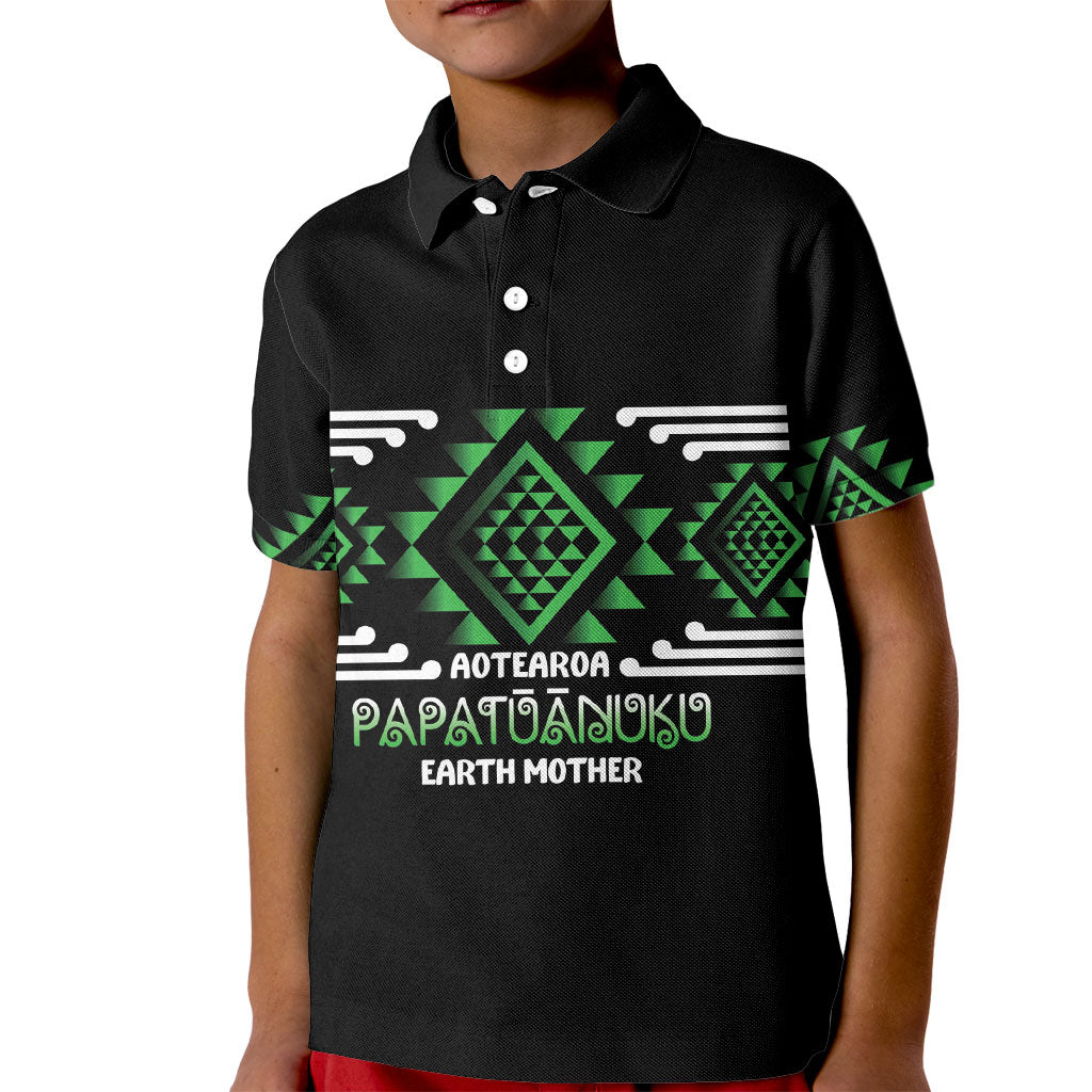 Aotearoa Atua Papatuanuku Personalised Kid Polo Shirt Maori Earth Mother Taniko Motifs