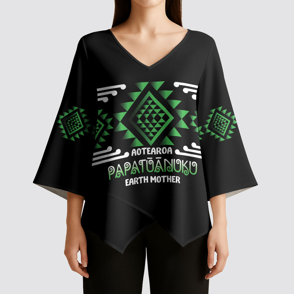 Aotearoa Atua Papatuanuku Personalised Kimono Sleeve Blouse Maori Earth Mother Taniko Motifs