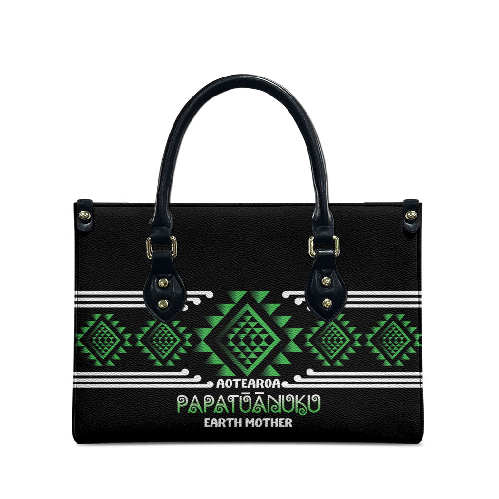 Aotearoa Atua Papatuanuku Leather Bag Maori Earth Mother Taniko Motifs