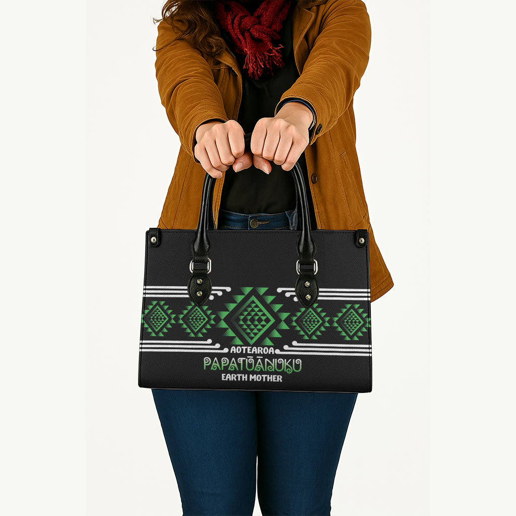 Aotearoa Atua Papatuanuku Leather Bag Maori Earth Mother Taniko Motifs