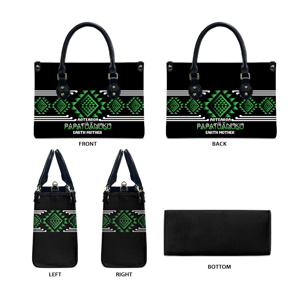 Aotearoa Atua Papatuanuku Leather Bag Maori Earth Mother Taniko Motifs