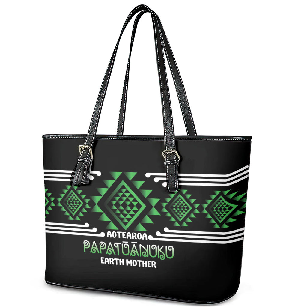 Aotearoa Atua Papatuanuku Leather Tote Bag Maori Earth Mother Taniko Motifs