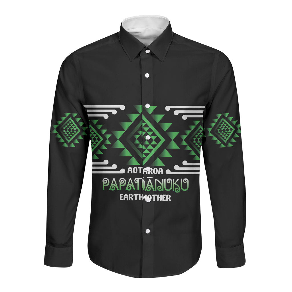 Aotearoa Atua Papatuanuku Personalised Long Sleeve Button Shirt Maori Earth Mother Taniko Motifs