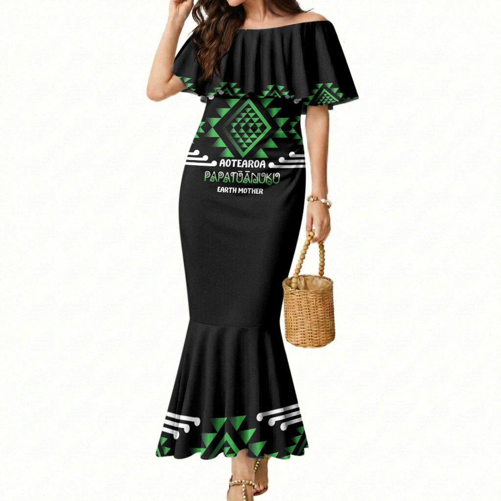 Aotearoa Atua Papatuanuku Personalised Mermaid Dress Maori Earth Mother Taniko Motifs