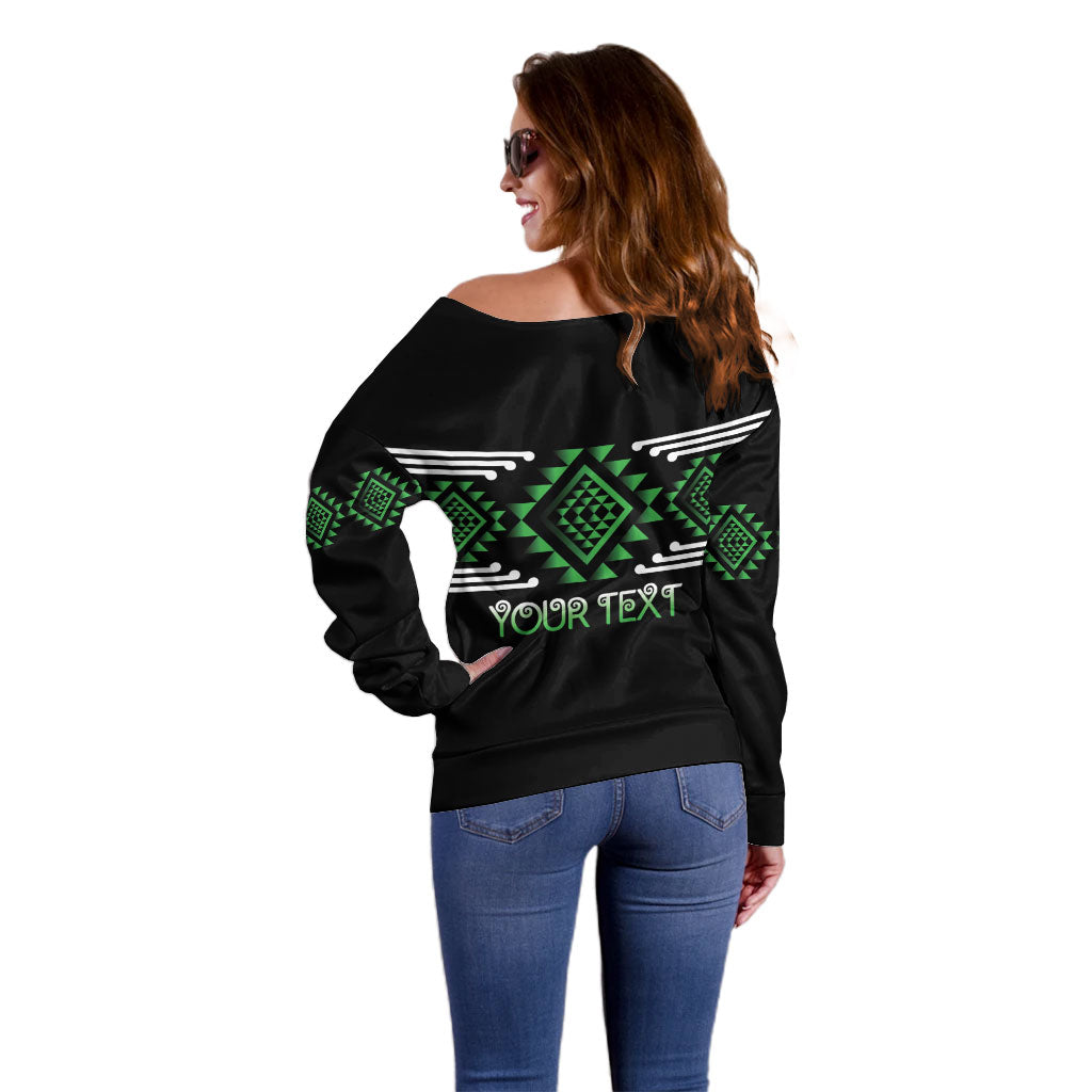 Aotearoa Atua Papatuanuku Personalised Off Shoulder Sweater Maori Earth Mother Taniko Motifs